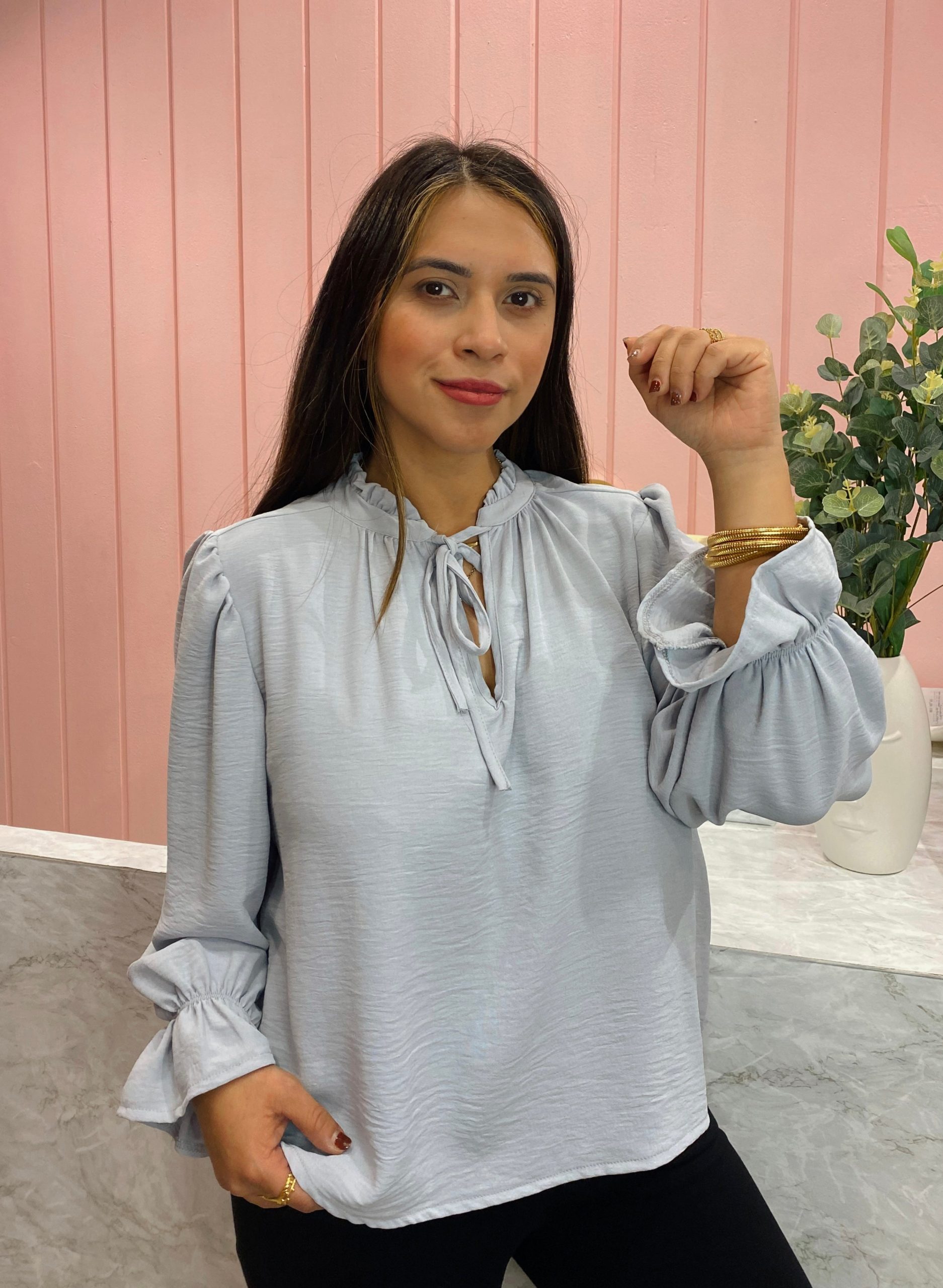 Blusa Casual de Manga Larga y Cuello Redondo