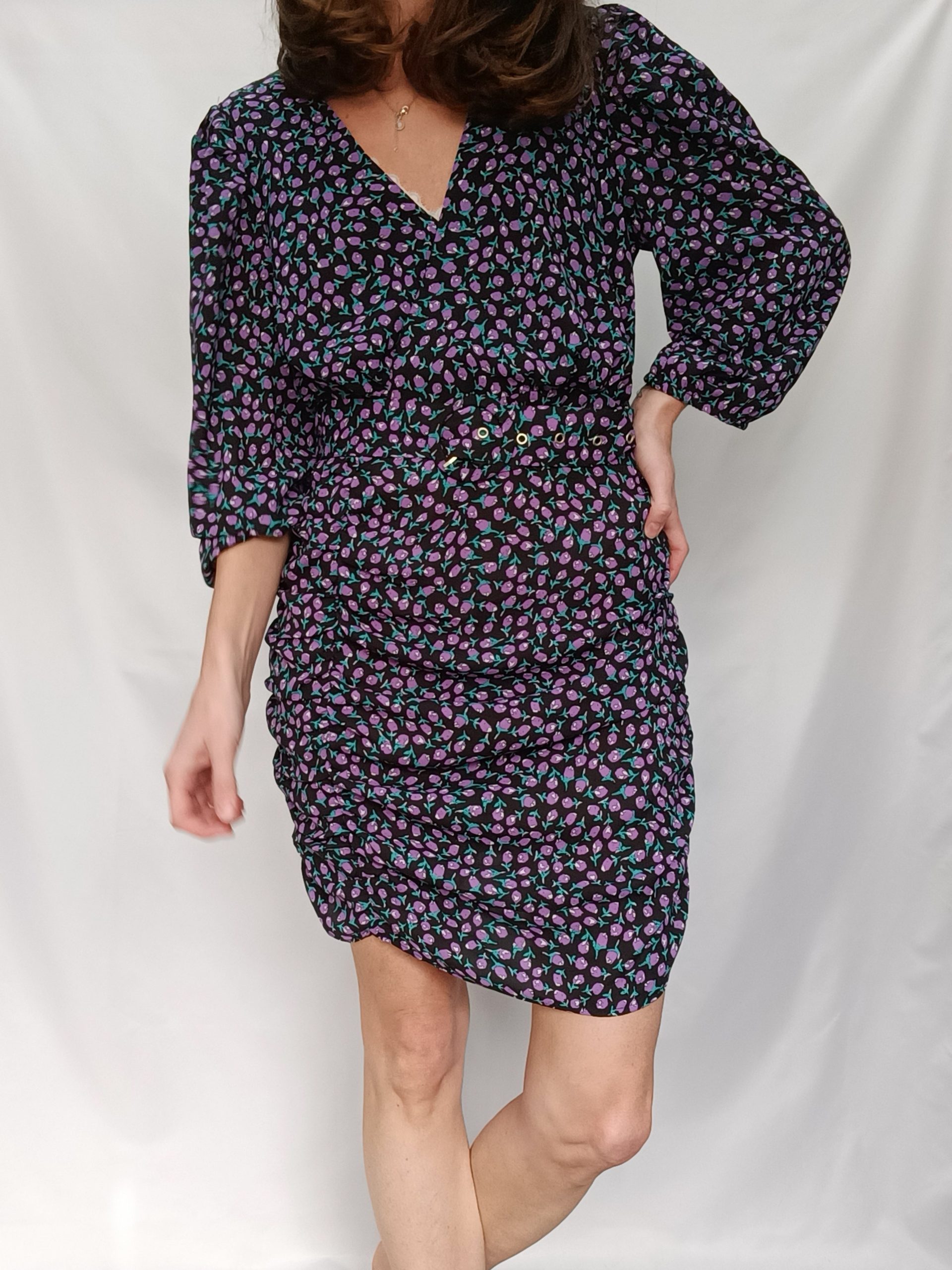 LOAVIES. Vestido negro fruncido T.l