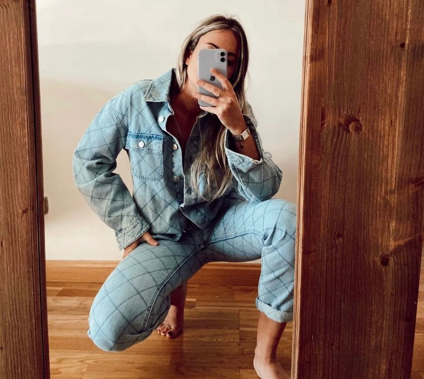 Primark.Cazadora denim dibujo costuras T.38