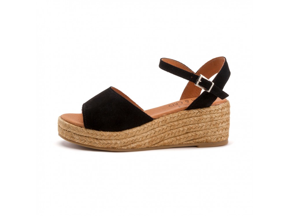 Alpargata abierta serraje negro con plataforma media Lola Pepa&Cris