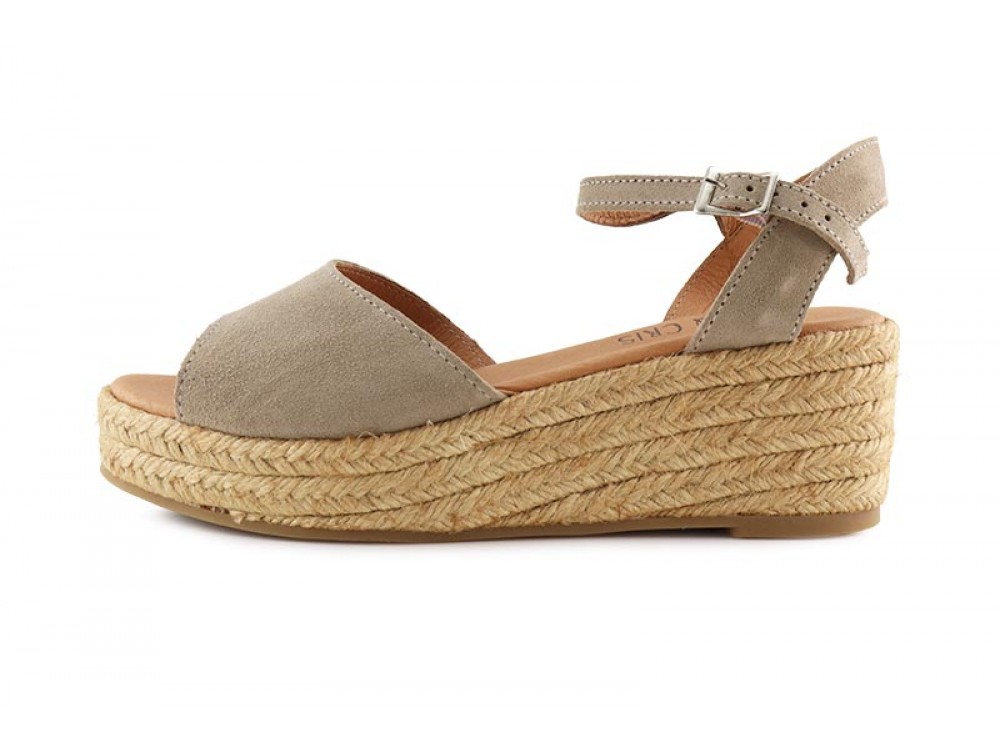 Alpargata abierta serraje piedra con plataforma media Lola Pepa & Cris