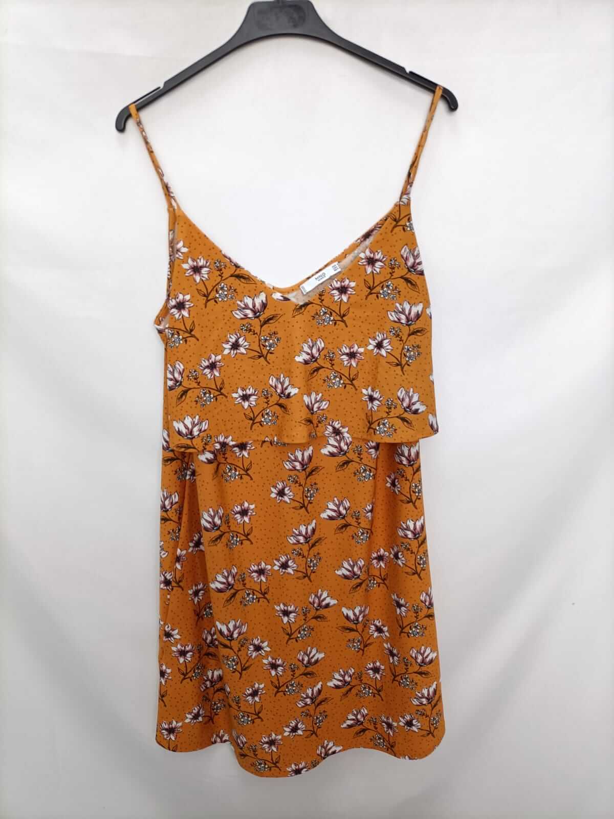 MANGO. Vestido corto mostaza flores T.m