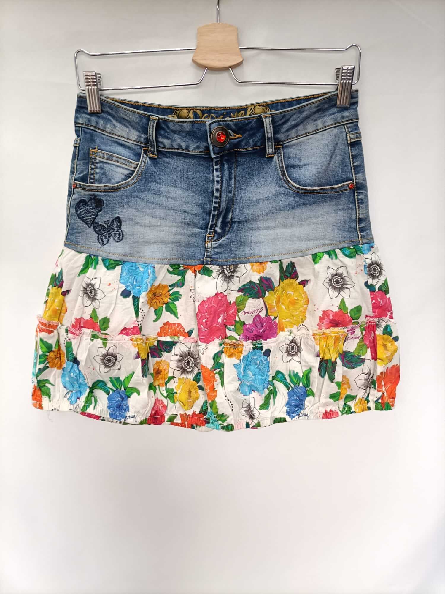 DESIGUAL.Falda corta doble textura T.36