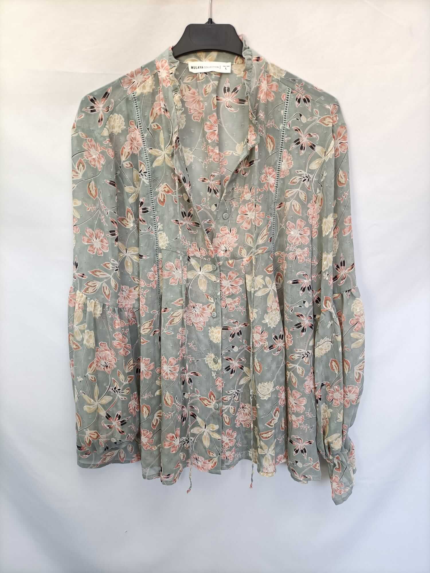 MULAYA.Blusa verde fluida tonos pastel T.L