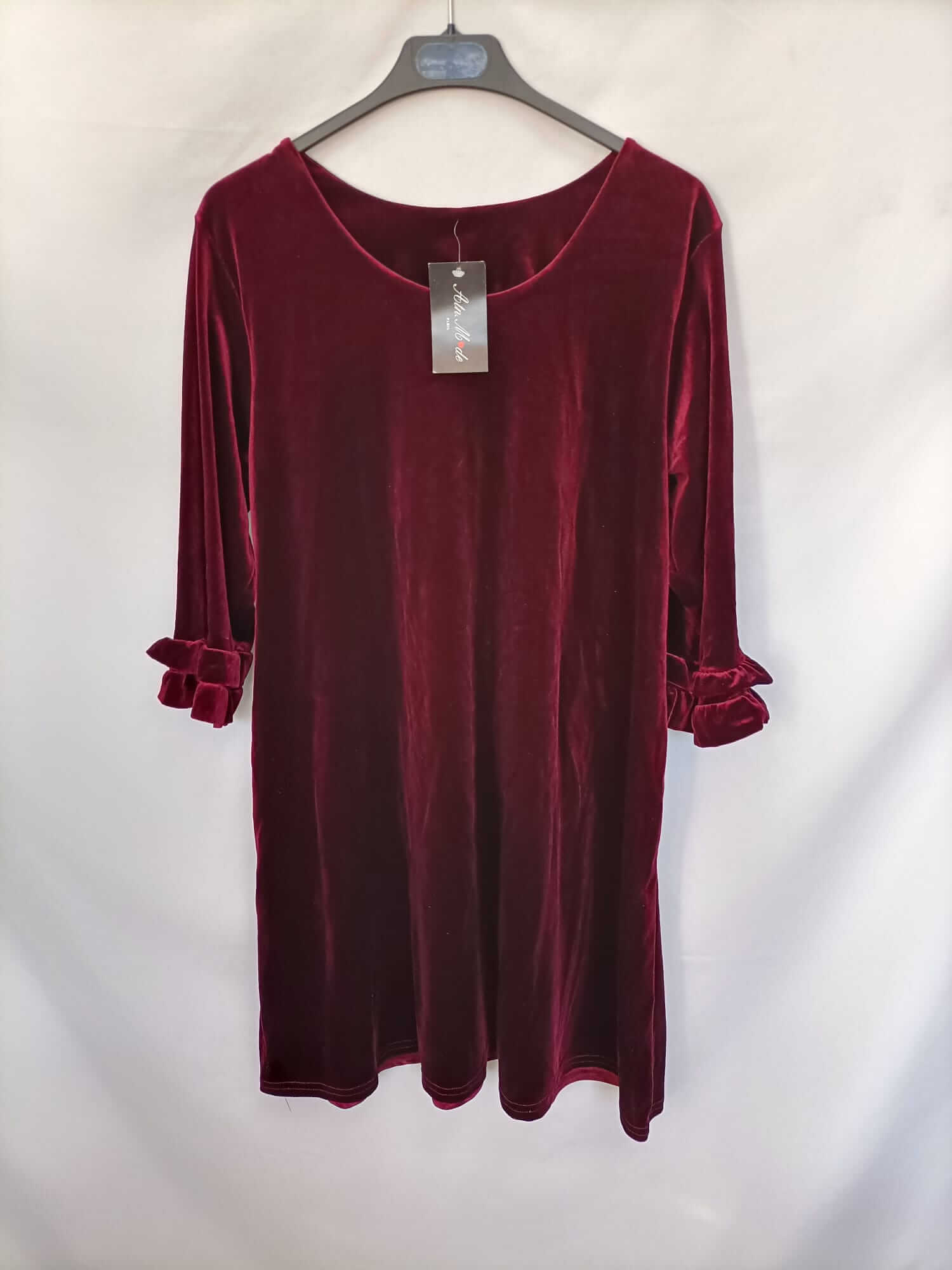ATN MODE.Vestido corto terciopelo burdeos T.s/m
