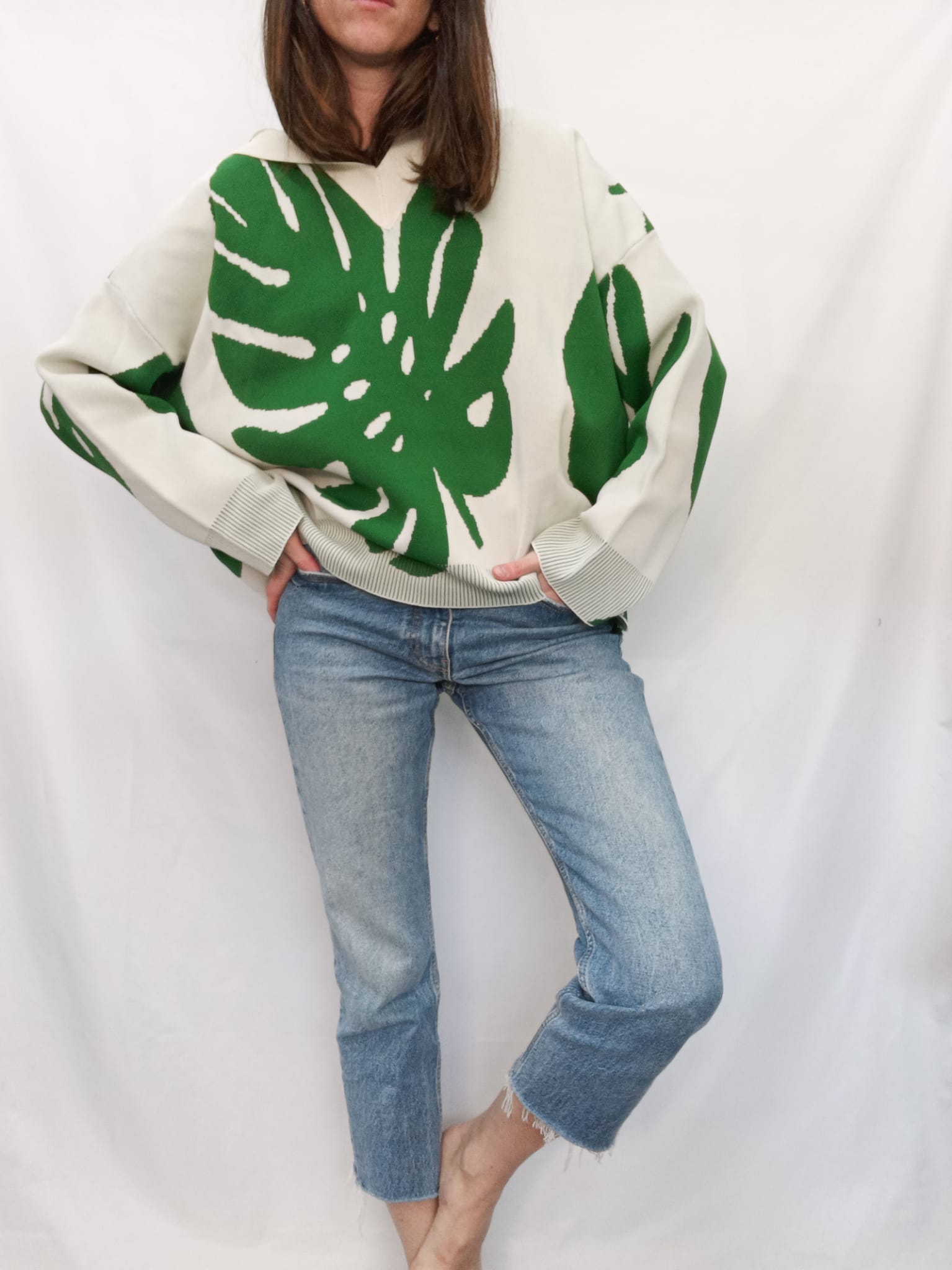 PARFOIS. Jersey beige hojas T.u (l)