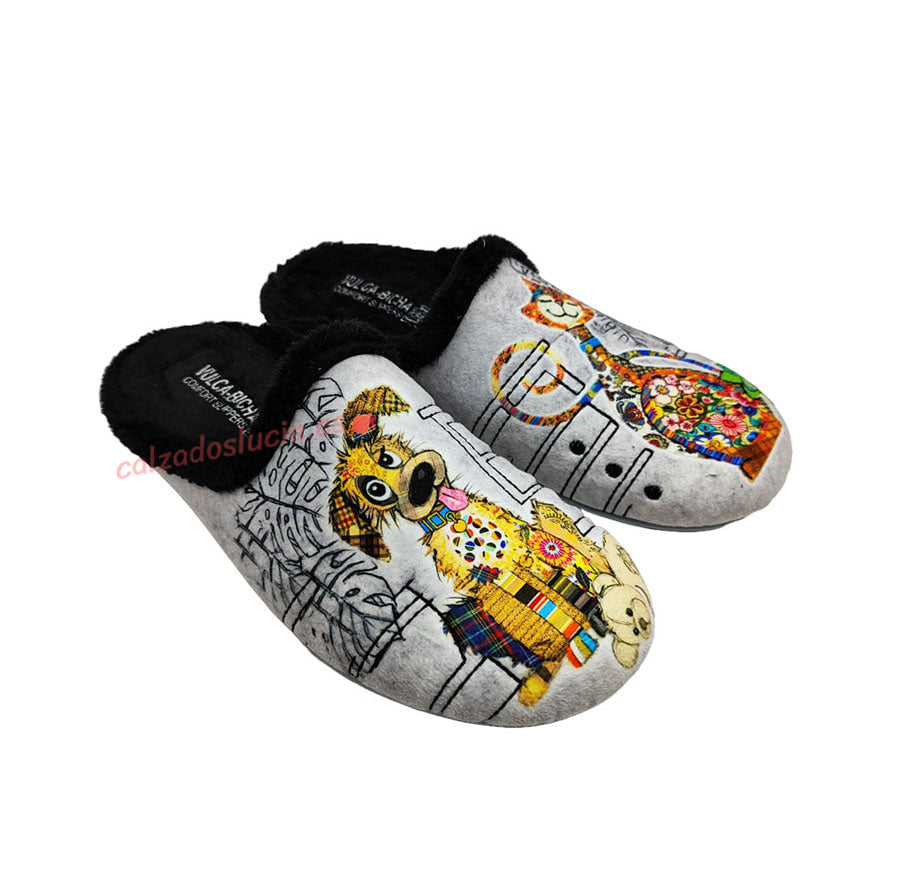 Zapatilla casa con gato y perro Vulca-Bicha