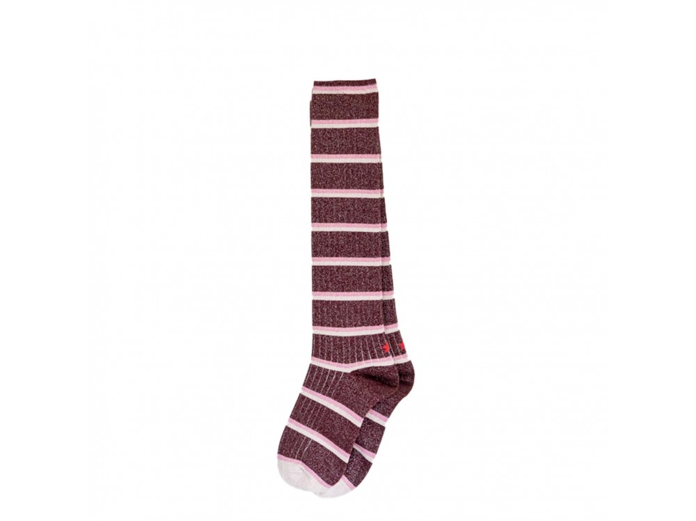 Calcetín largo burdeos con rayas lurex de Hop Socks