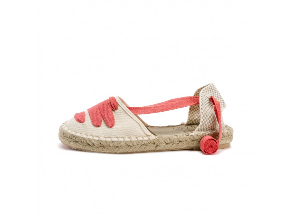 Alpargata crudo/coral pala corta con cintas Regcorta Pepa&Cris