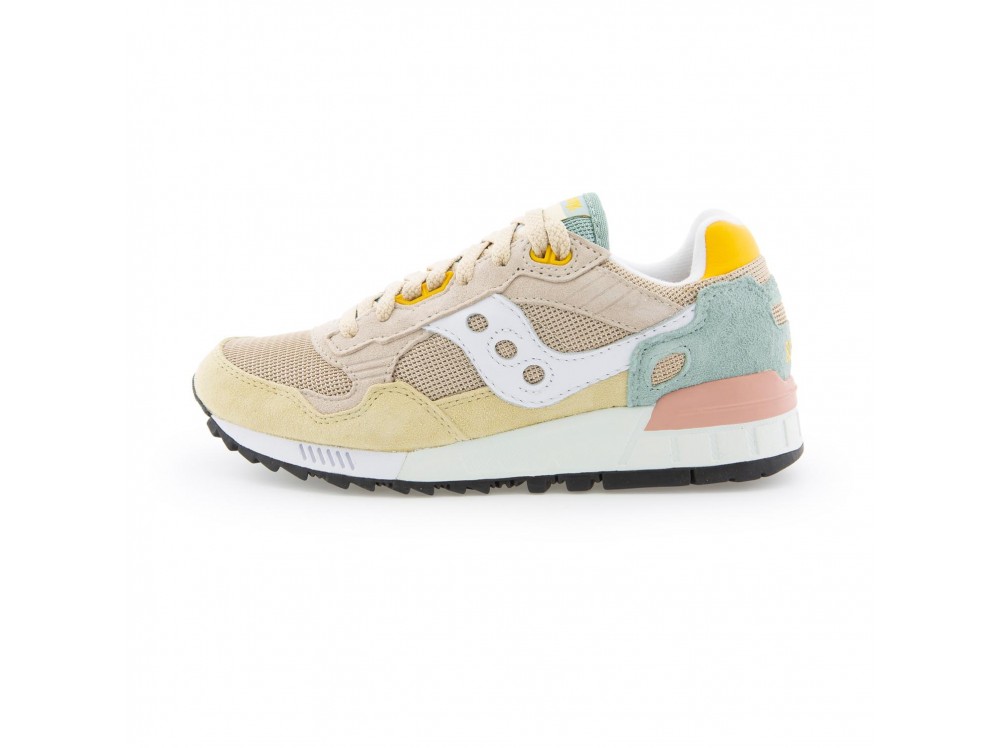 Zapatilla deportiva beige/verde/rosa con cordón SHADOW de Saucony