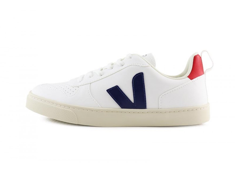 Deportiva blanca con cordón y logo azul/rojo Veja SmallV10