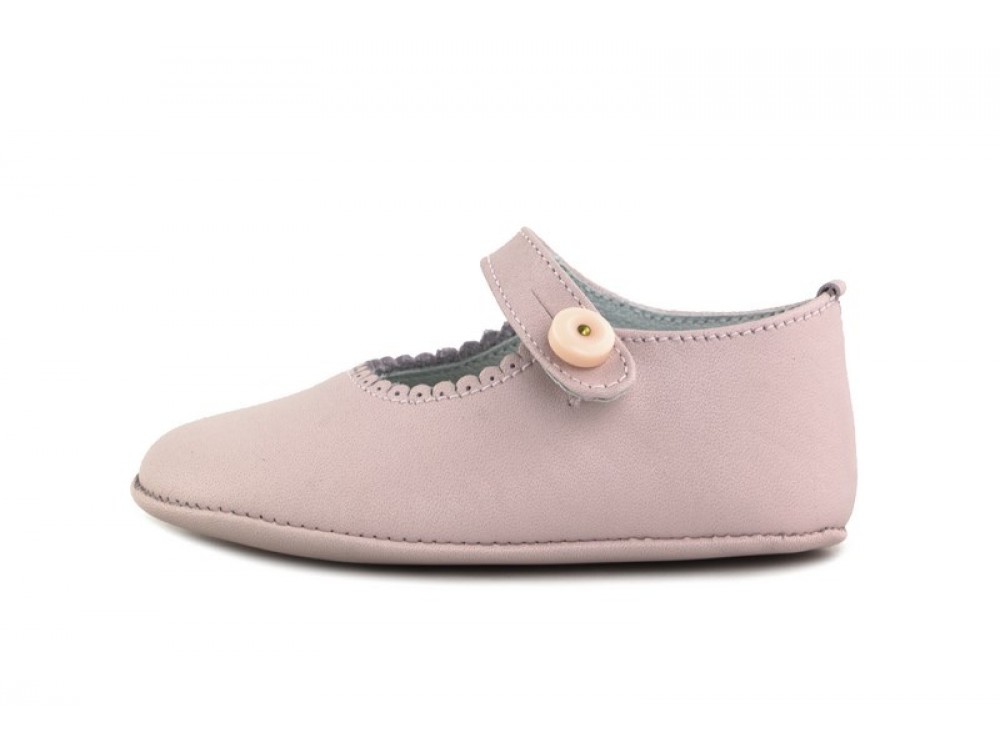 Merceditas de cuna piel rosa con botón Jeromín