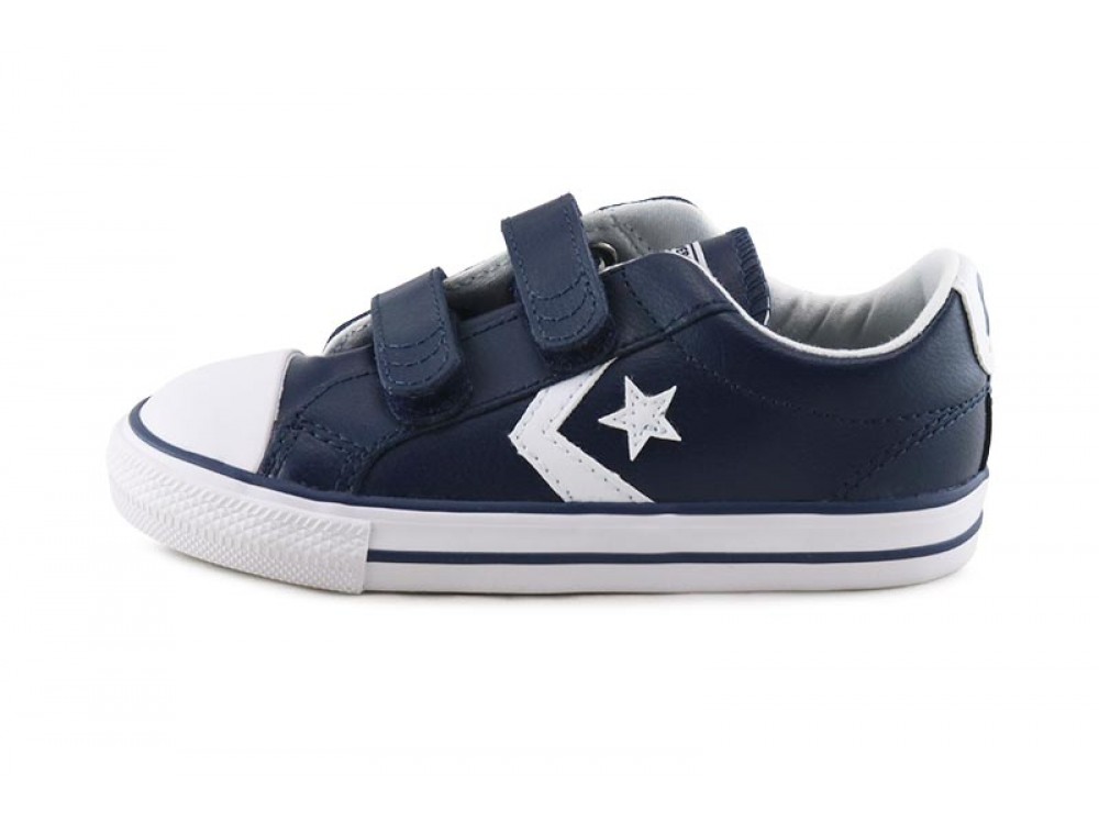Zapatilla de piel azul con velcro Converse
