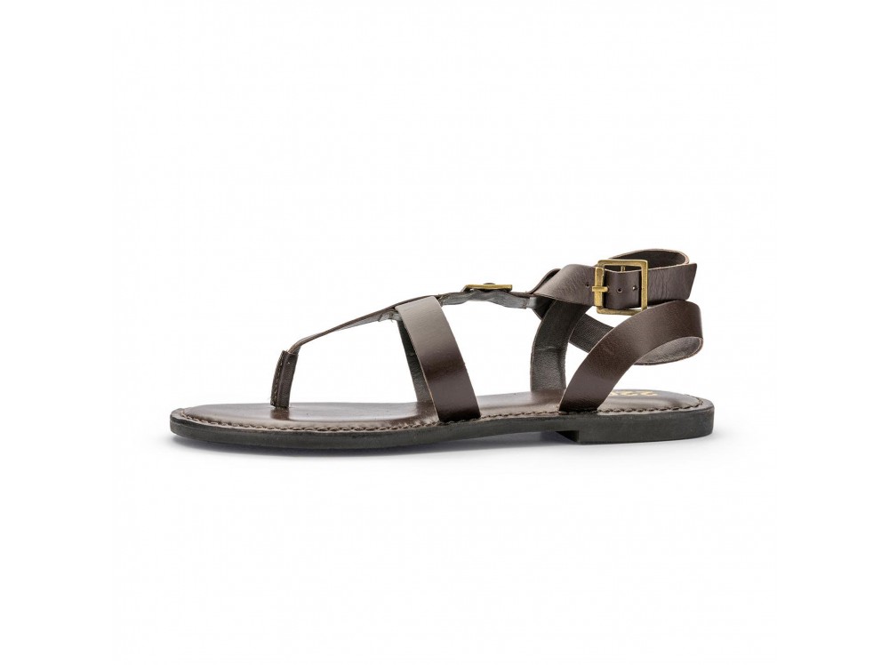 Sandalia de dedo piel marrón oscuro TEBA de 220V