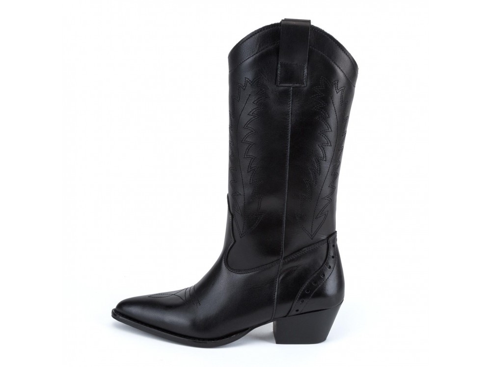 Bota cowboy en piel negro con tacón Tene Jeromín