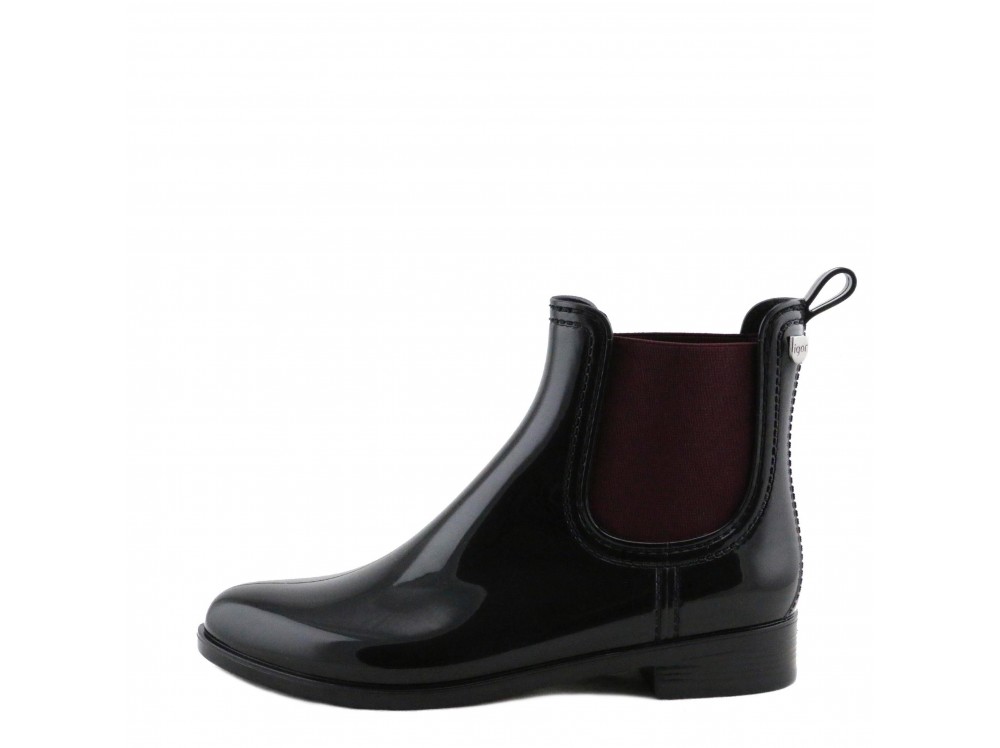 Botín de agua negro brillo con elásticos burdeos Igor Mini
