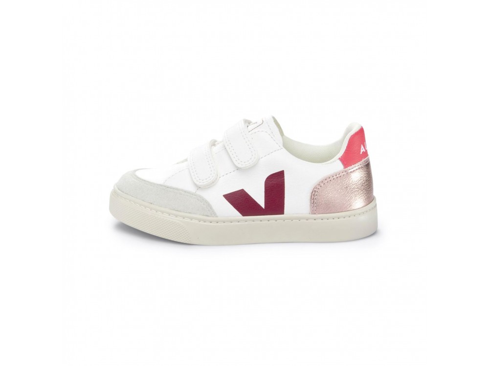 Deportiva piel blanca/fucsia/metal con velcro Veja V12
