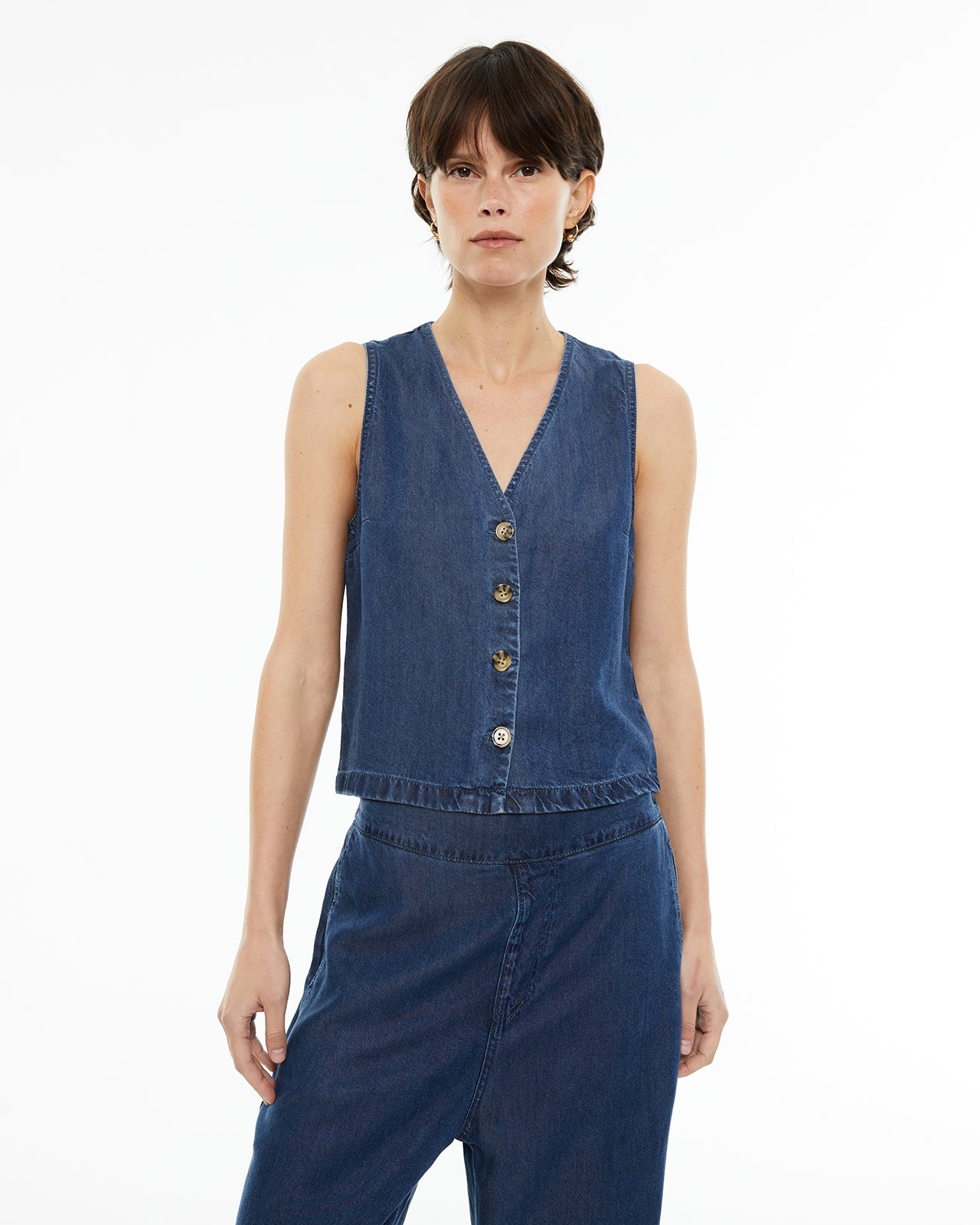 Chaleco de mujer fluido efecto denim con escote pico