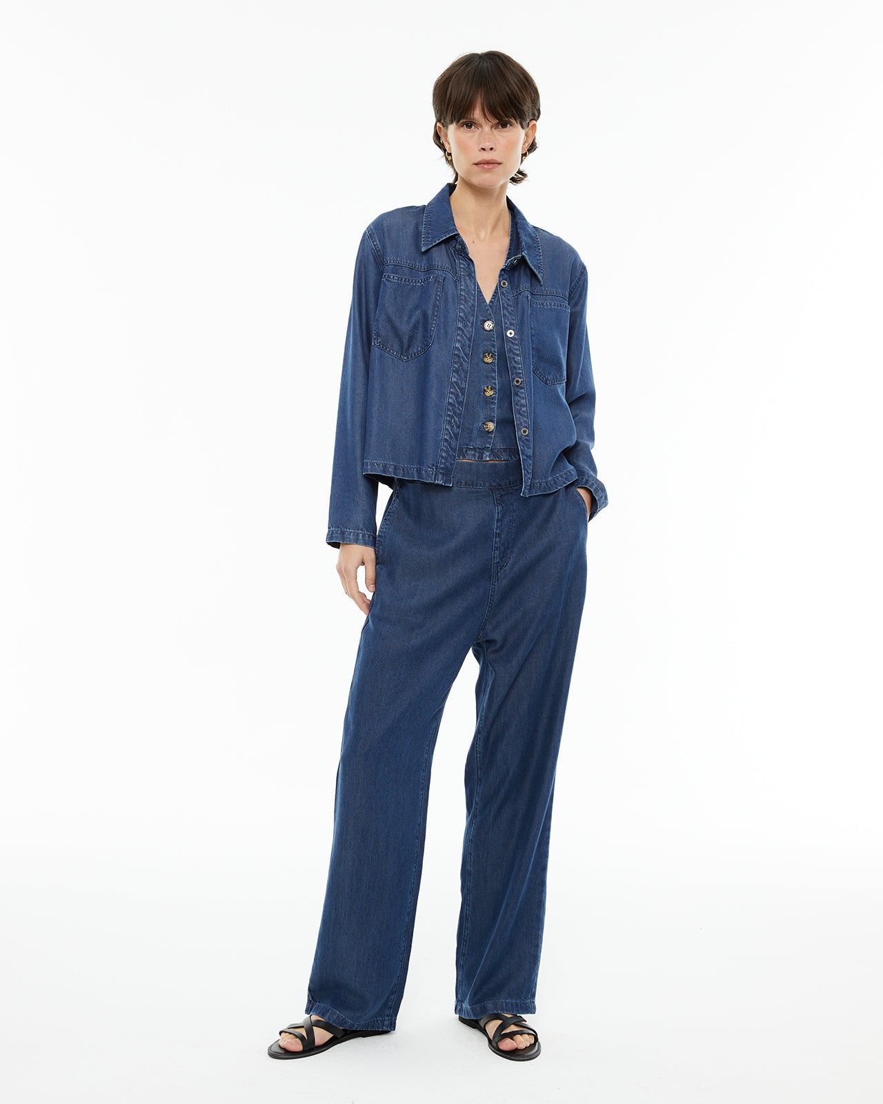 Pantalón de tencel efecto denim con goma en cinturilla