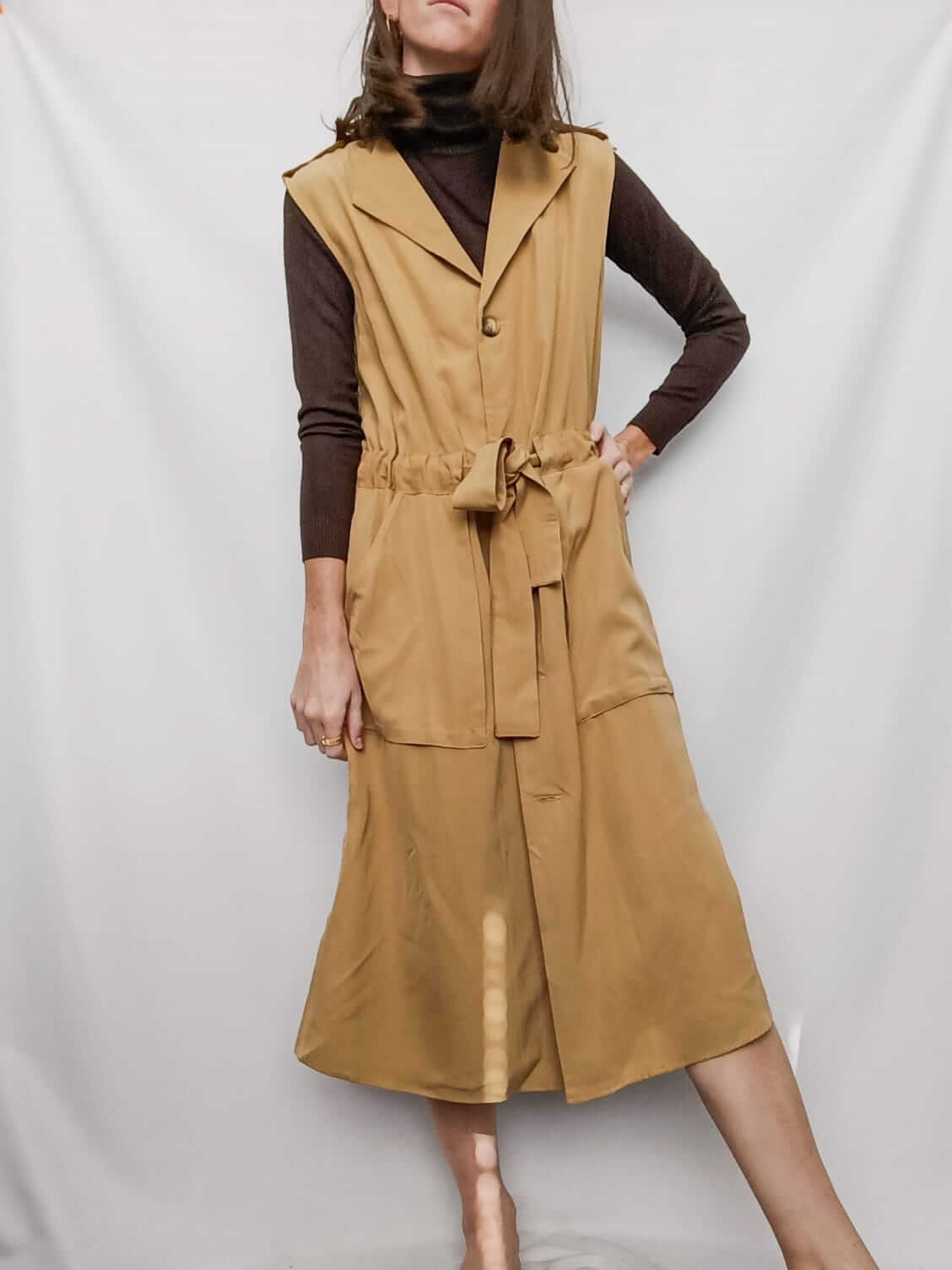 ZARA.Vestido midi camel T.s