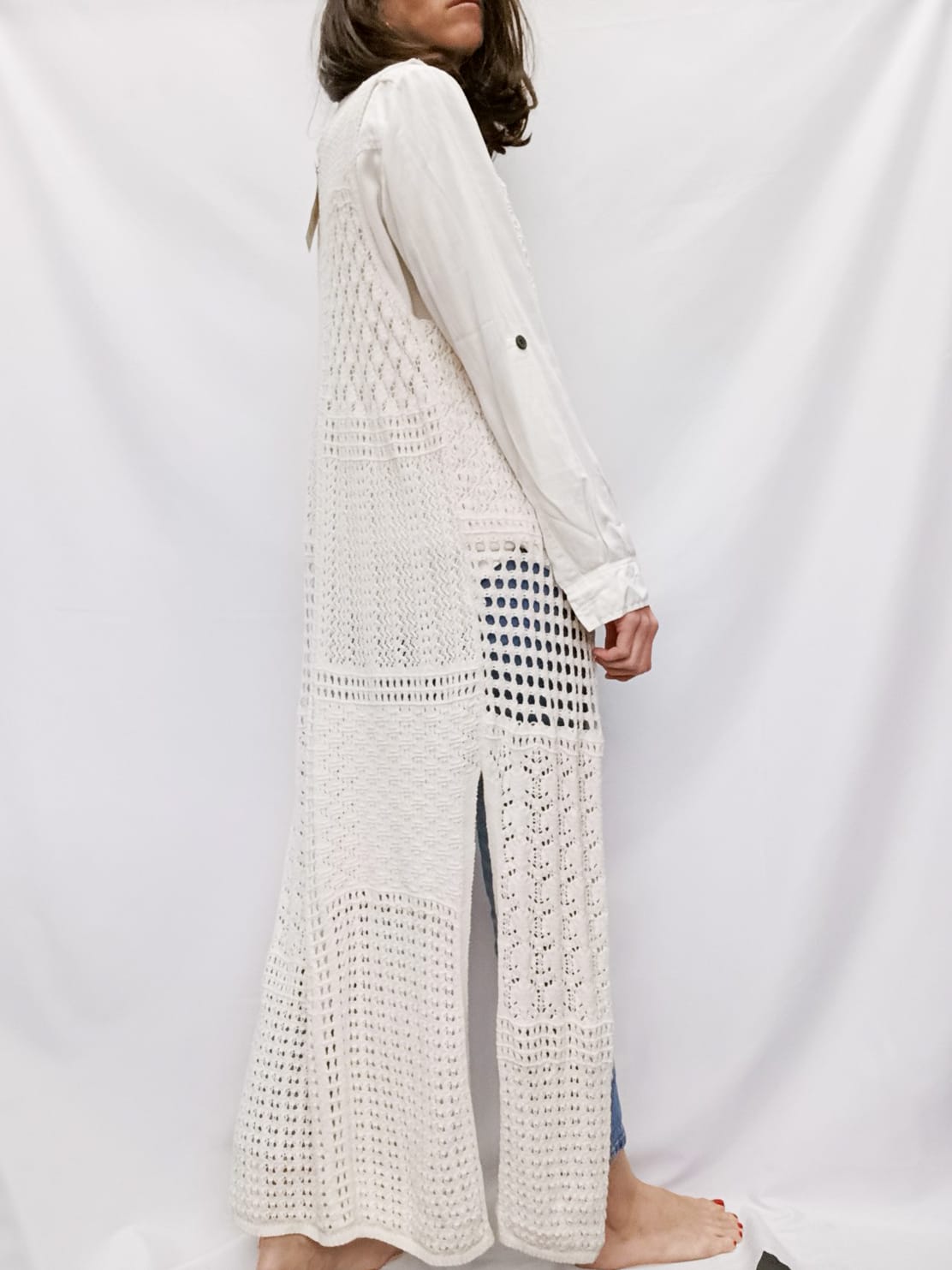 STRADIVARIUS.Chaleco largo croché T.m