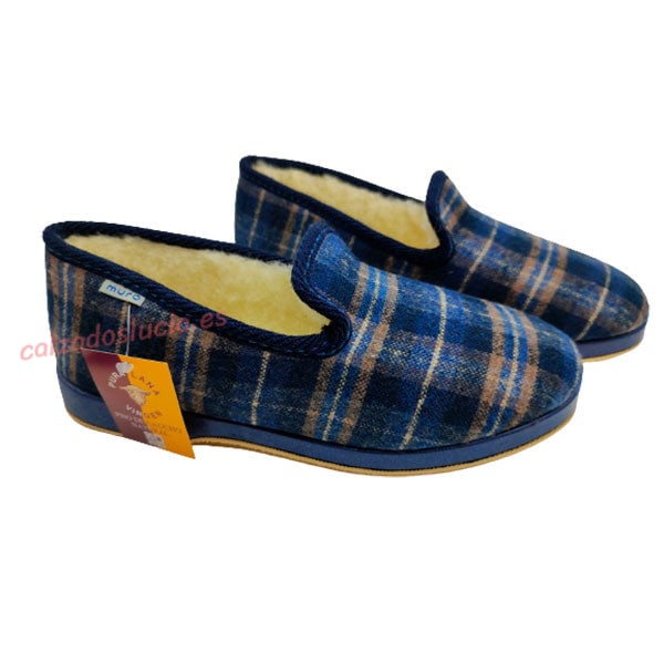 Zapatilla casa de cuadros G. Muro con lana virgen