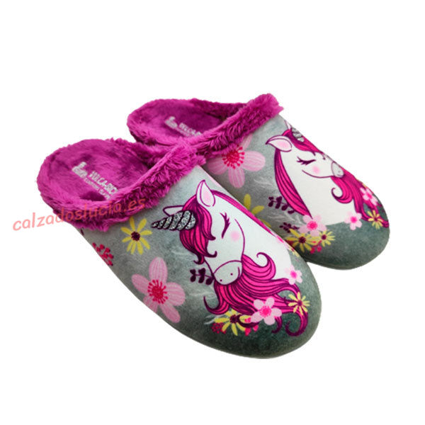 Zapatilla casa destalonada unicornio de niña Vulca-Bicha