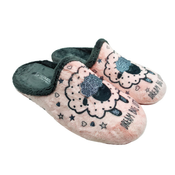 Zapatilla de casa con oveja y purpurina Vulca-Bicha