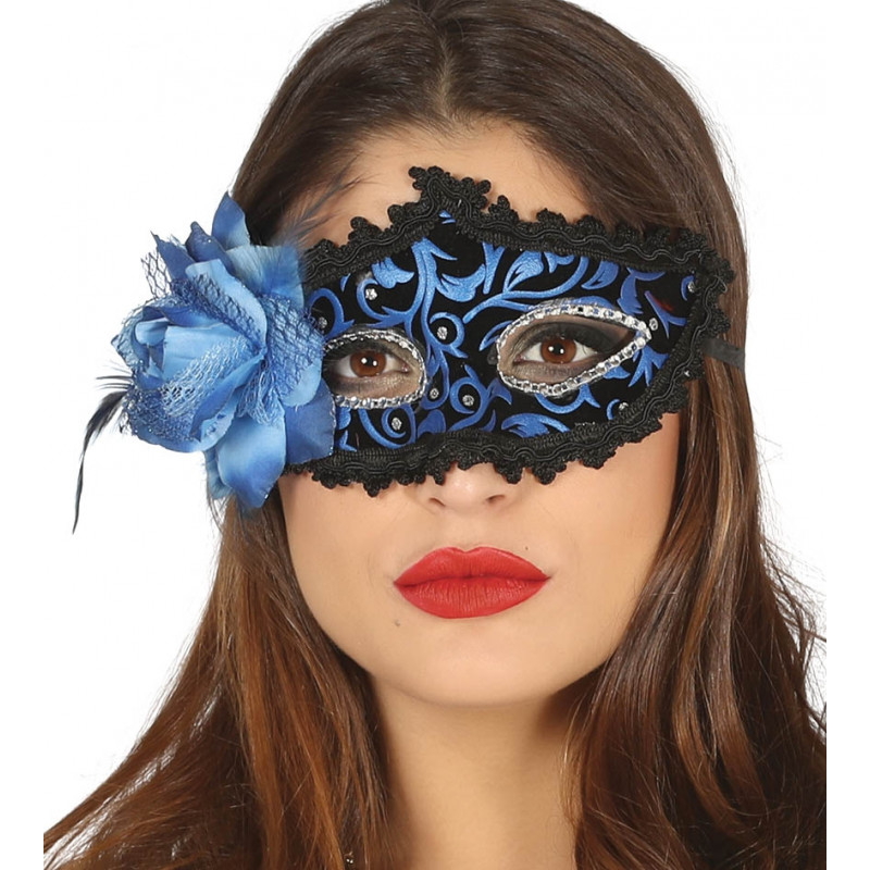 Antifaz azul con flor-12013