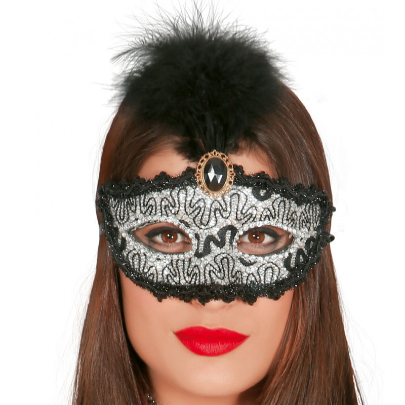 Antifaz plata con plumas-2D11-500-12915