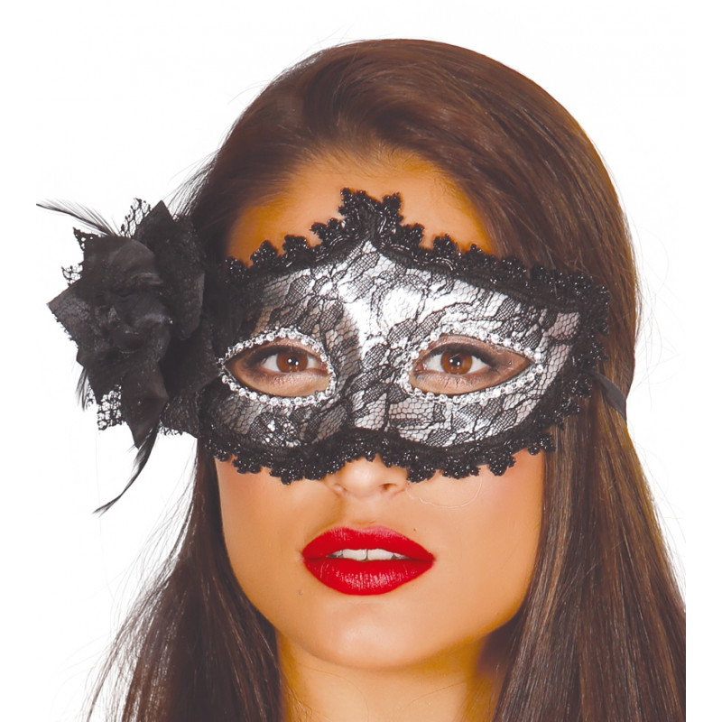 Antifaz plata con flor-12721