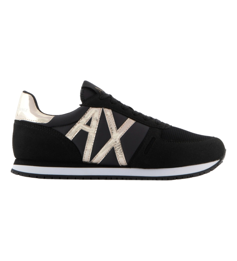 Armani Exchange Zapatillas casual logotipo dorado, negro