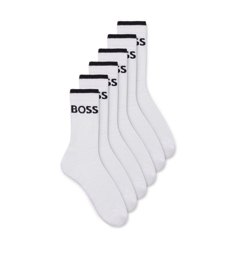 BOSS Pack de seis calcetines de algodón acanalado blanco