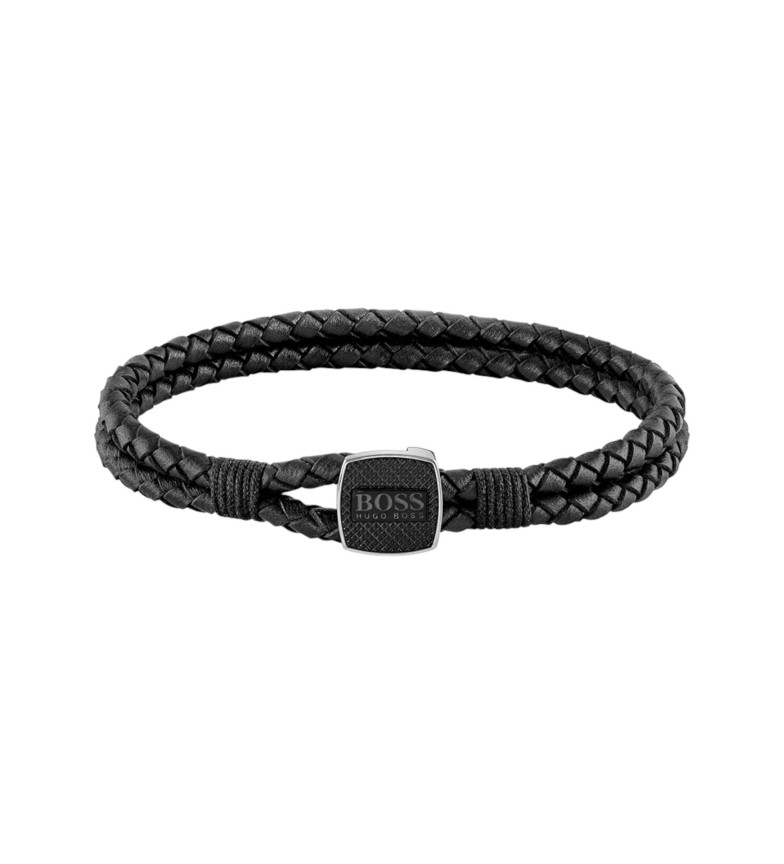 BOSS Pulsera de piel Seal negro