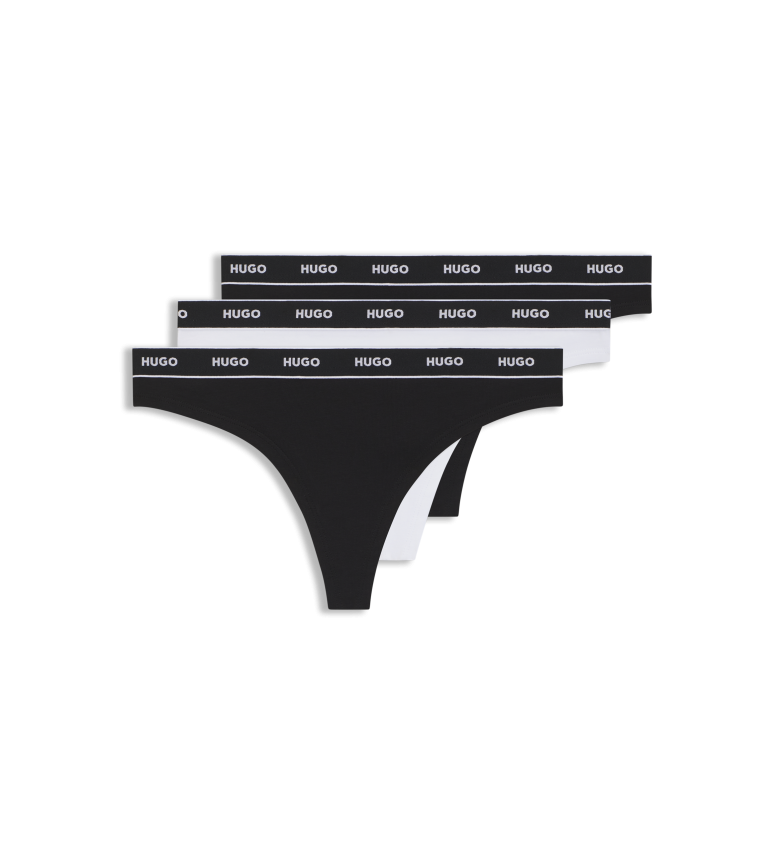 HUGO Set 3 Tangas Stripe blanco, negro