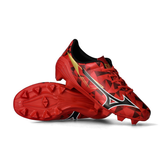 Bota de fútbol Mizuno Mizuno Alpha II Select FG Niño Red-Black-Gold