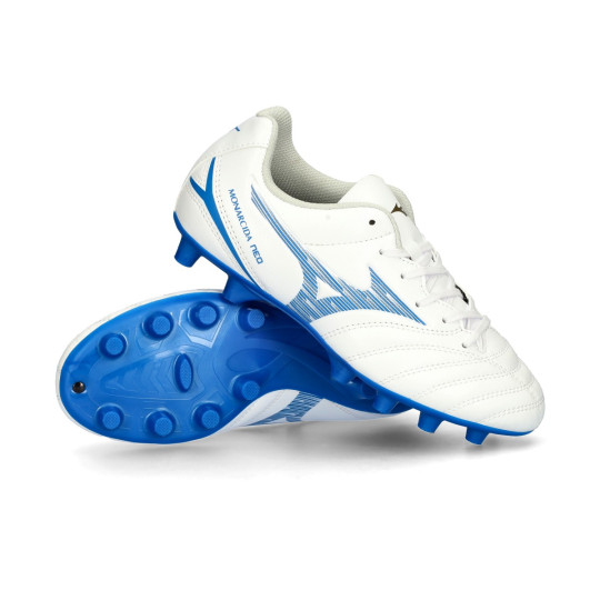 Bota de fútbol Mizuno Monarcida Neo III Select FG Niño White-Laser Blue