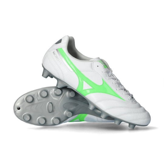 Bota de fútbol Mizuno Morelia II Club FG White-Neon Green-Galaxy Silver
