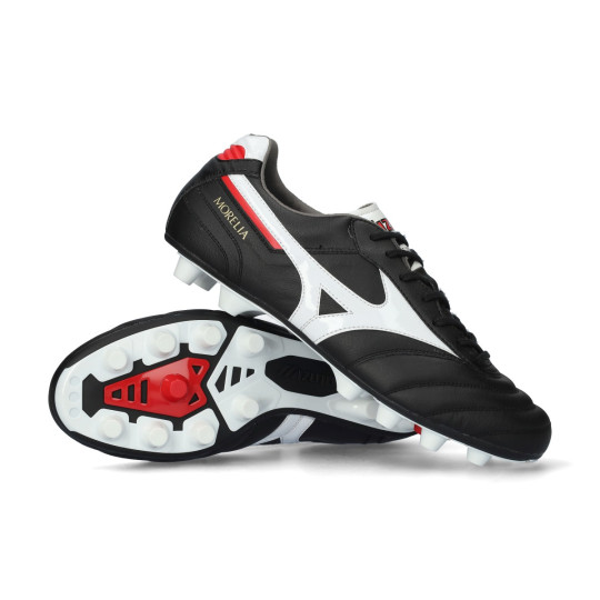 Bota de fútbol Mizuno Morelia II Elite FG Black-White-Chinese Red