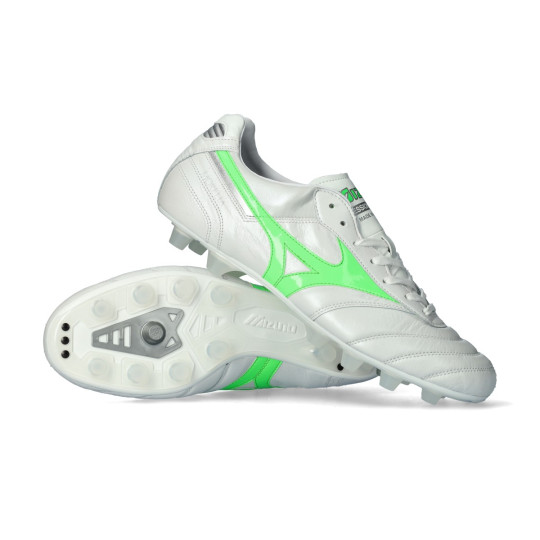 Bota de fútbol Mizuno Morelia II Japan FG White-Neon Green-Galaxy Silver