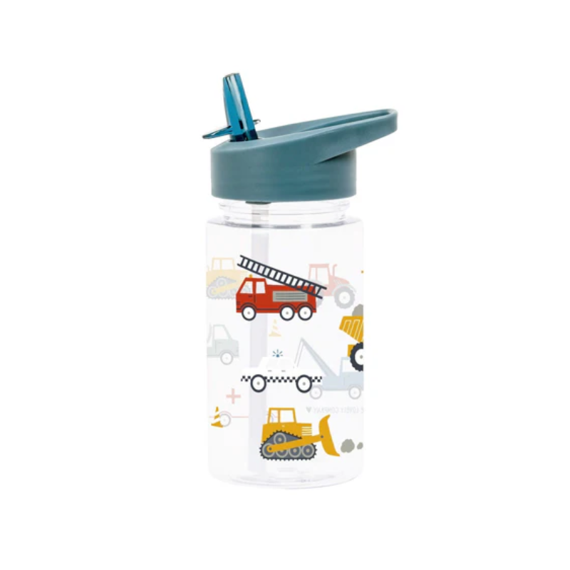 Botella con pajita 450ml - A Little Lovely Company Vehículos