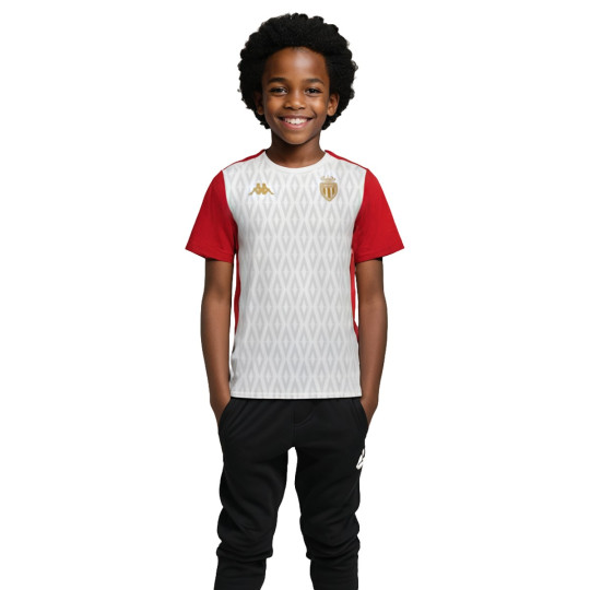 Camiseta Kappa AS Monaco Pre-Match 2024-2025 Niño White-Red
