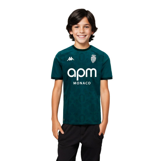 Camiseta Kappa AS Monaco Segunda Equipación 2024-2025 Niño Green Dark Rain-Green Dark
