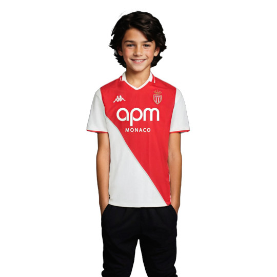 Camiseta Kappa Primera Equipación AS Monaco 2024-2025 Niño White-Red