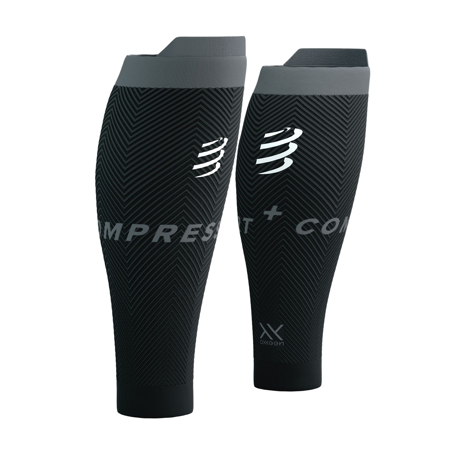 Compressport R2 Oxygen Logo Pantorrilleras de Compresión Black/Steel Grey
