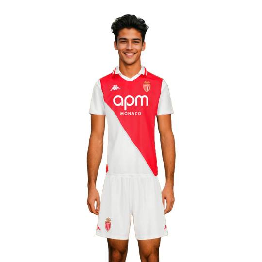 Conjunto Kappa AS Monaco Primera Equipación 2024-2025 Niño White-Red