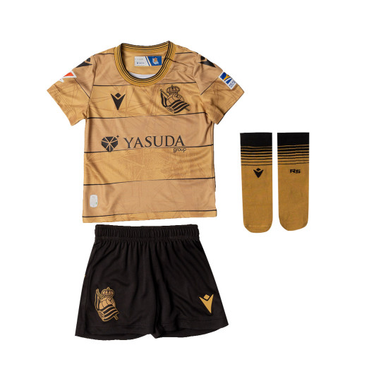 Conjunto Macron Real Sociedad Segunda Equipación 2024-2025 Bebé Gold-Black