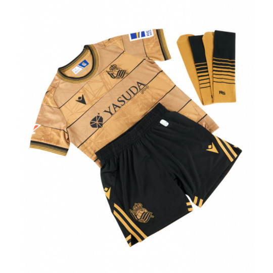 Conjunto Macron Real Sociedad Segunda Equipación 2024-2025 Niño Gold-Black