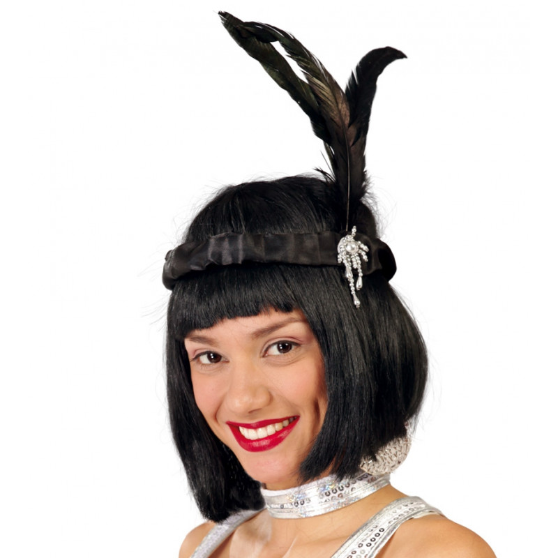 Diadema Charleston Con Plumas Negra-2D8-13200