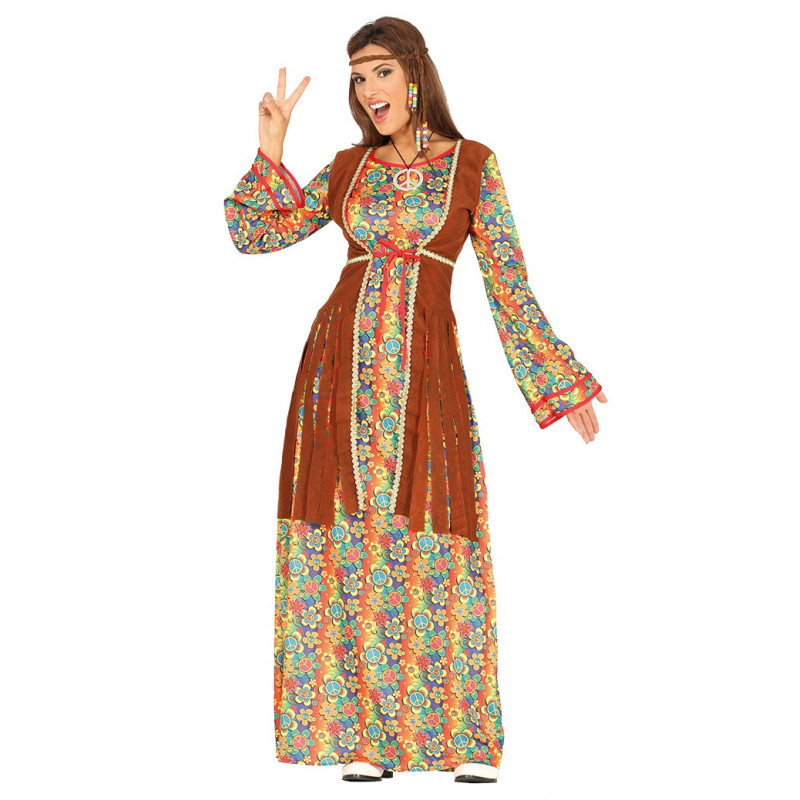 Disfraz de hippie años 60's adulta. Vestido largo de hippie-2019-2K8-88289